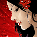 99px.ru аватар Темноволосая девушка с красными цветами в волосах в профиль