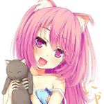 99px.ru аватар Неко девушка с розовыми волосами держит в руках котика