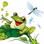 99px.ru аватар Лягушка сидит на листе, под листом сидят маленькие лягушата, на всеми летают стрекозы