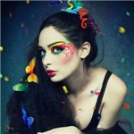 Аватар Девушка с длинными темными волосами с разноцветными бабочками