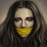 99px.ru аватар Девушка с повязкой на лице, на которой нарисована улыбка, художник Leejun