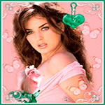 99px.ru аватар Темноволосая девушка в розовом платье на фоне зеленого сердечка и бабочек