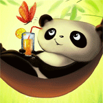 99px.ru аватар Панда лежит в гамаке, держа стакан, смотрит на бабочку