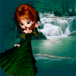 99px.ru аватар Девушка с рыжими волосами в зеленом платье на фоне водопада
