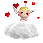 99px.ru аватар Мальчик-ангел с желтыми волосами сидит на облаке на фоне красных сердечек