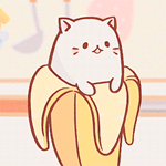 Аватар Белый кот Бананя / Bananya смотрит вверх и вниз