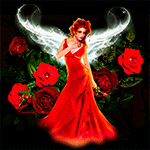 99px.ru аватар Девушка-ангел в красном длинном платье на фоне роз