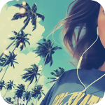 99px.ru аватар Девушка с наушниками в ушах на фоне неба и пальм