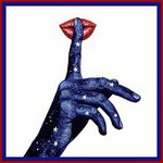 99px.ru аватар Рука, раскрашенная в тон звездного неба, держит палец у красных губ