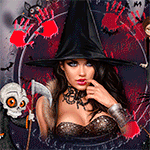 99px.ru аватар Девушка в черной шляпе на фоне красных ладоней, черепа с косой и летучих мышей