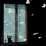 99px.ru аватар Кот смотрит из окна на ночных бабочек, by gobeldygook