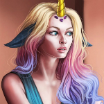 99px.ru аватар Девушка с разноцветными волосами в образе единорога, by BlackBirdInk