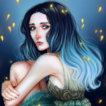 Аватар Девушка с синими волосами обнимает руками коленки, by BlackBirdInk