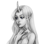 Аватар Девушка с рогом во лбу держит руку возле лица, Silsila / Силсила, by BlackBirdInk