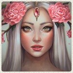 Аватар Девушка с розовыми цветами на голове, by serafleur