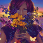 99px.ru аватар Девушка держит перед собой букет цветов, by Nikulina-Helena