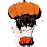 Аватар Чиби Hibari Kyoya / Хибари Кея держит над головой тыкву, из аниме Репетитор-киллер Реборн! / Katekyo Hitman REBORN
