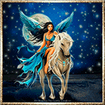 99px.ru аватар Девушка-ангел с темными длинными волосами на белом коне