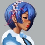 99px.ru аватар Девушка с голубыми волосами и цветами на них, by nOki19