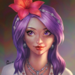 Аватар Девушка с фиолетовыми волосами и цветком на голове, by JuneJenssen