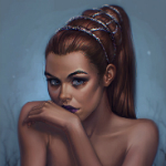 Аватар Девушка с коричневыми волосами держит руку у лица, by JuneJenssen