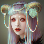 99px.ru аватар Девушка с розовыми волосами и рогами, украшенными бусами и цветами