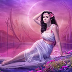 99px.ru аватар Девушка с розовым цветком в длинных темных волосах сидит у цветов