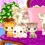 99px.ru аватар Три котенка сидят на тахте на фоне цветов и подушек