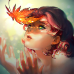 Аватар Девушка смотрит на осенний лист, который падает на нее, by yuumei