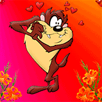 99px.ru аватар Тасманийский дьявол / Таз из мультфильма Looney Tunes / Веселые мелодии / Луни Тюнз прижимает лапы к груди на фоне сердечек и цветов