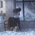 99px.ru аватар Парень с кружкой чая сидит за столом, смотря на дождь за окном