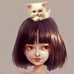 Аватар Девочка с белым котенком на голове, by Ilse Harting