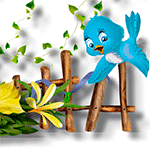 Аватар Голубая птица сидит на заборе на фоне цветов и листьев