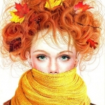 99px.ru аватар Девушка с шарфом в цветах золотой осени и с прической с вплетенными осенними листьями