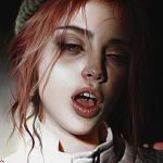 Аватар Рисунок рыжеволосой девушки с пирсингом языка, by Elena Sai