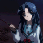 Аватар Реко Асакура / Ryouko Asakura из аниме Меланхолия Харухи Судзумии / Suzumiya Haruhi no Yuuutsu машет ножом