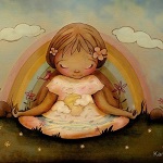 99px.ru аватар Нарисованная девочка медитирует под радугой, художник Карин Тейлор