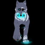 99px.ru аватар Волк с голубым сиянием под лапами и фонарем в зубах, идет по черному фону, by DesmondBand