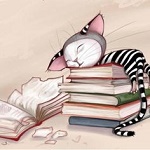 Аватар Спящий на книгах полосатый котенок