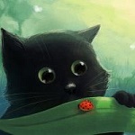 99px.ru аватар Черный котенок смотрит на божью коровку, by Ansheen