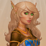 Аватар Эльфийка со светлыми волосами и зелеными глазами / арт на игру World of Warcraft, by JuneJenssen