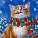 Аватар Кот в шарфе под падающим снегом