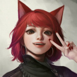 Аватар Девушка с красными волосами и ушками показывает два пальца, by Sinamon