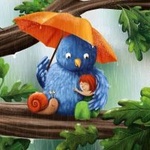99px.ru аватар Сова с девочкой под зонтом сидят на ветке дерева возле улитки