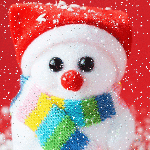 99px.ru аватар Снеговик, укутанный в разноцветный шарфик, на красном фоне