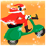 99px.ru аватар Санта-Клаус на мотоцикле лихо несется среди снежинок