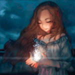 99px.ru аватар Девушка с длинными волосами смотрит на сверкающий цветок парящий у нее над руками, by Pyroute