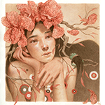 Аватар Девушка с цветами на голове, смотрящая на лягушку, автор Tran Nguyen / Pockypuu