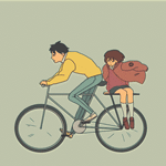 Аватар Сейджи Амасава / Seiji Amasawa и Шизуку Цукишима / Shizuku Tsukishima из аниме Шепот сердца / Mimi wo Sumaseba, едут на велосипеде