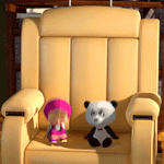 99px.ru аватар Маша и Мишка Панда прыгают на кресле - мультфильм Маша и Медведь